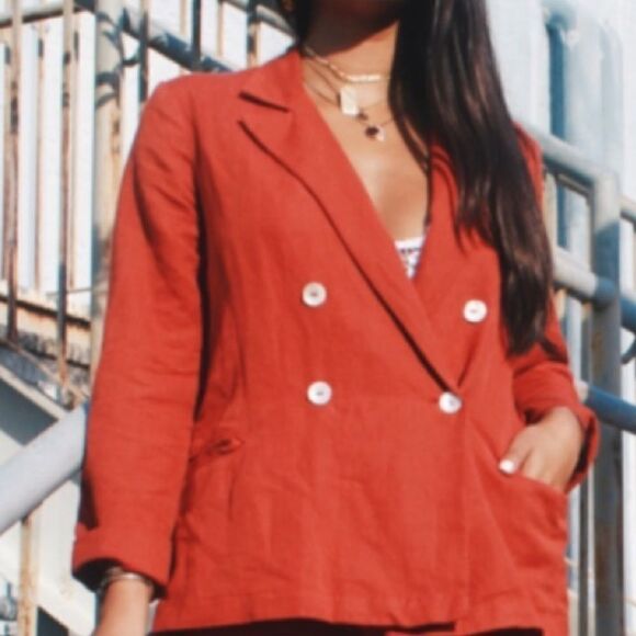 Free People lightweight blazer linen blend red orange small - Picture 1 of 9